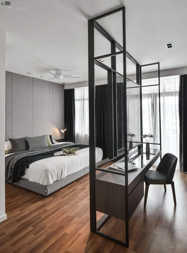 Modern bedroom with stylish partition.