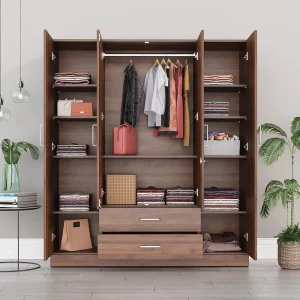 Modern wooden wardrobe with spacious storage compartments